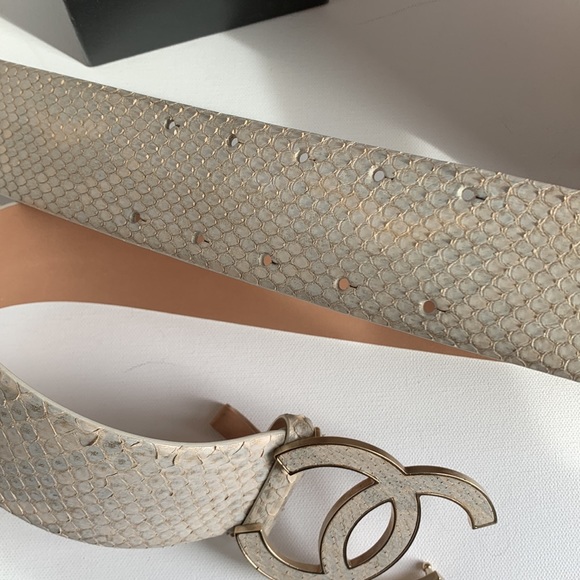 ⭐️ CHANEL Belt RARE Iridescent Python Leather Matte Gold HW Y2K Huge CC Big Logo - Picture 13 of 16